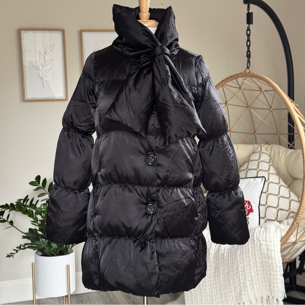 Kate Spade Black Down Puffer Coat ❄️ Funnel Neck Polka Dot Lined | Size Small